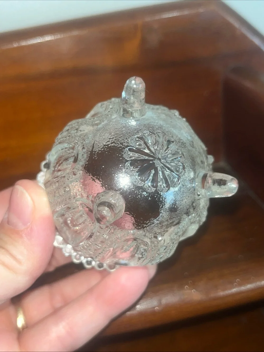 Vintage Crystal Glass Gypsy Footed Pot Toothpick Jewelry Holder Decor